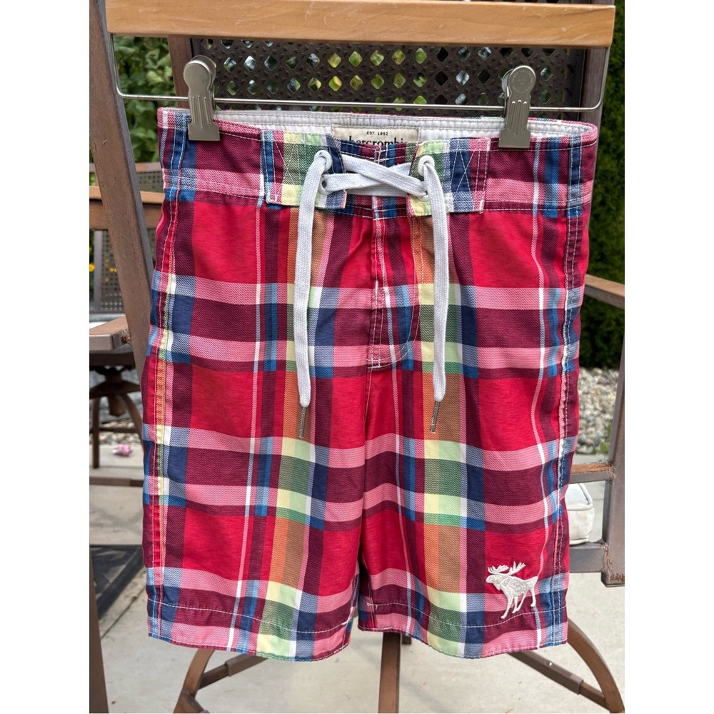 Kids Abercrombie & Fitch Red Plaid Swim Trunks in Size S